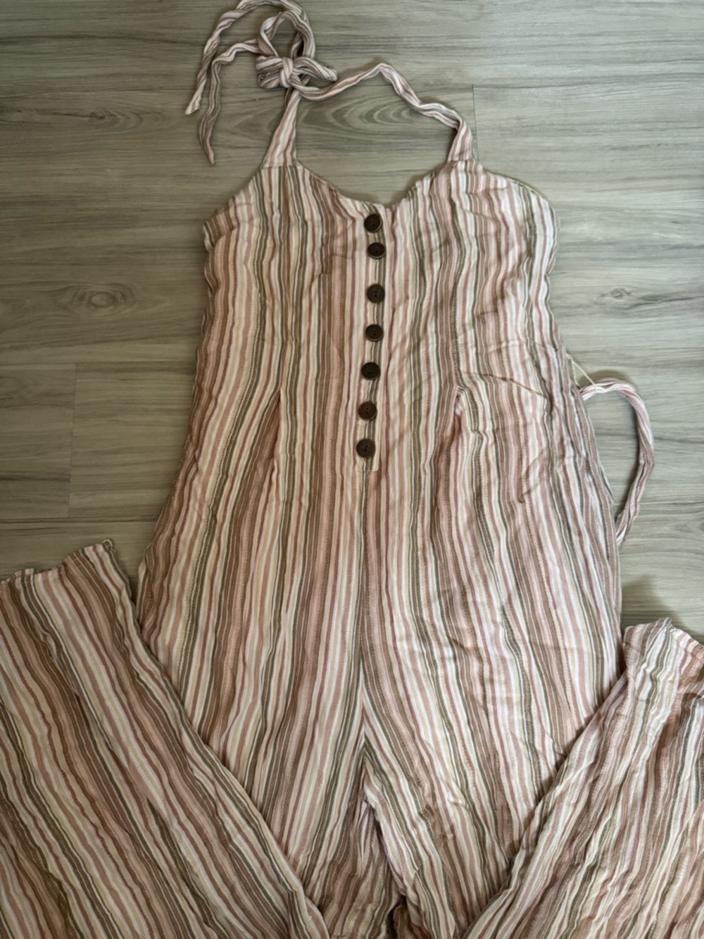 Striped Linen-Blend Halter Jumpsuit